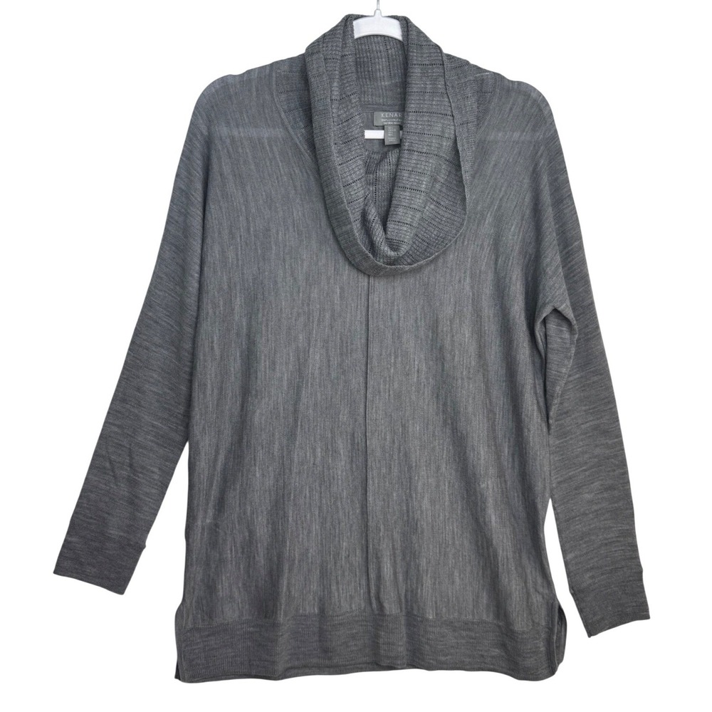 Kenar Womens Gray 100%‎ Extrafine Merino Wool Cowl Neck Pullover Sweater Large